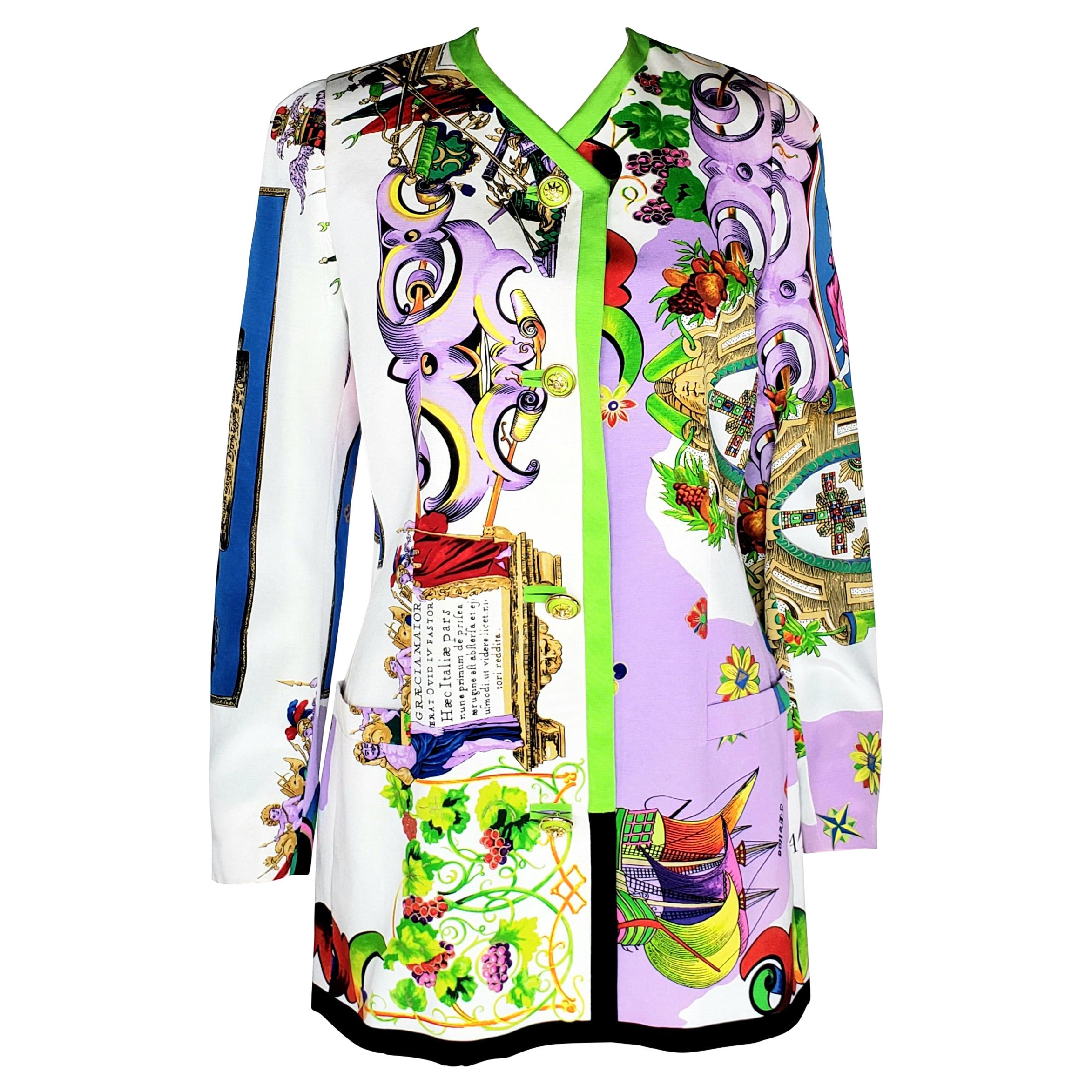 NEW GIANNI VERSACE 1990-s RARE COUTRE FLORAL COAT 40 - 6 For Sale