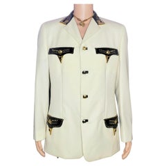 Retro New GIANNI VERSACE BEIGE EMBELLISED WOOL BLAZER JACKET 