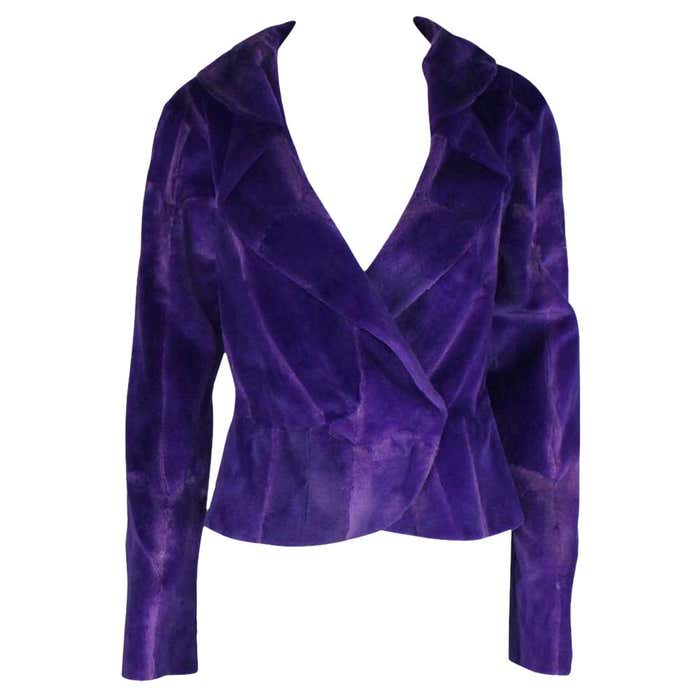 NEW Gianni Versace Couture FW 2000 Purple Fur Jacket Coat 42 For Sale ...