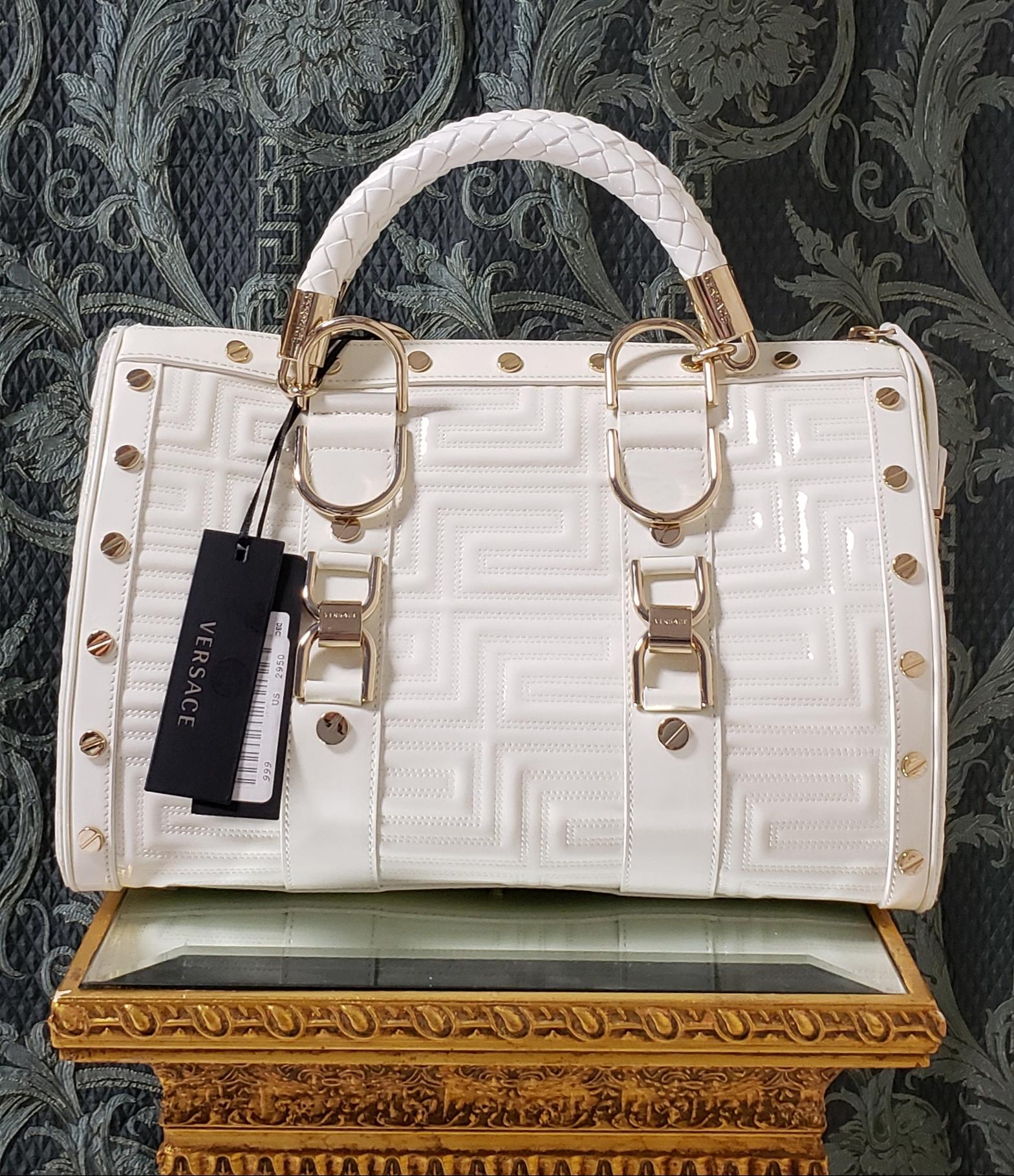 Gray New GIANNI VERSACE COUTURE White Quilted Patent Leather 
