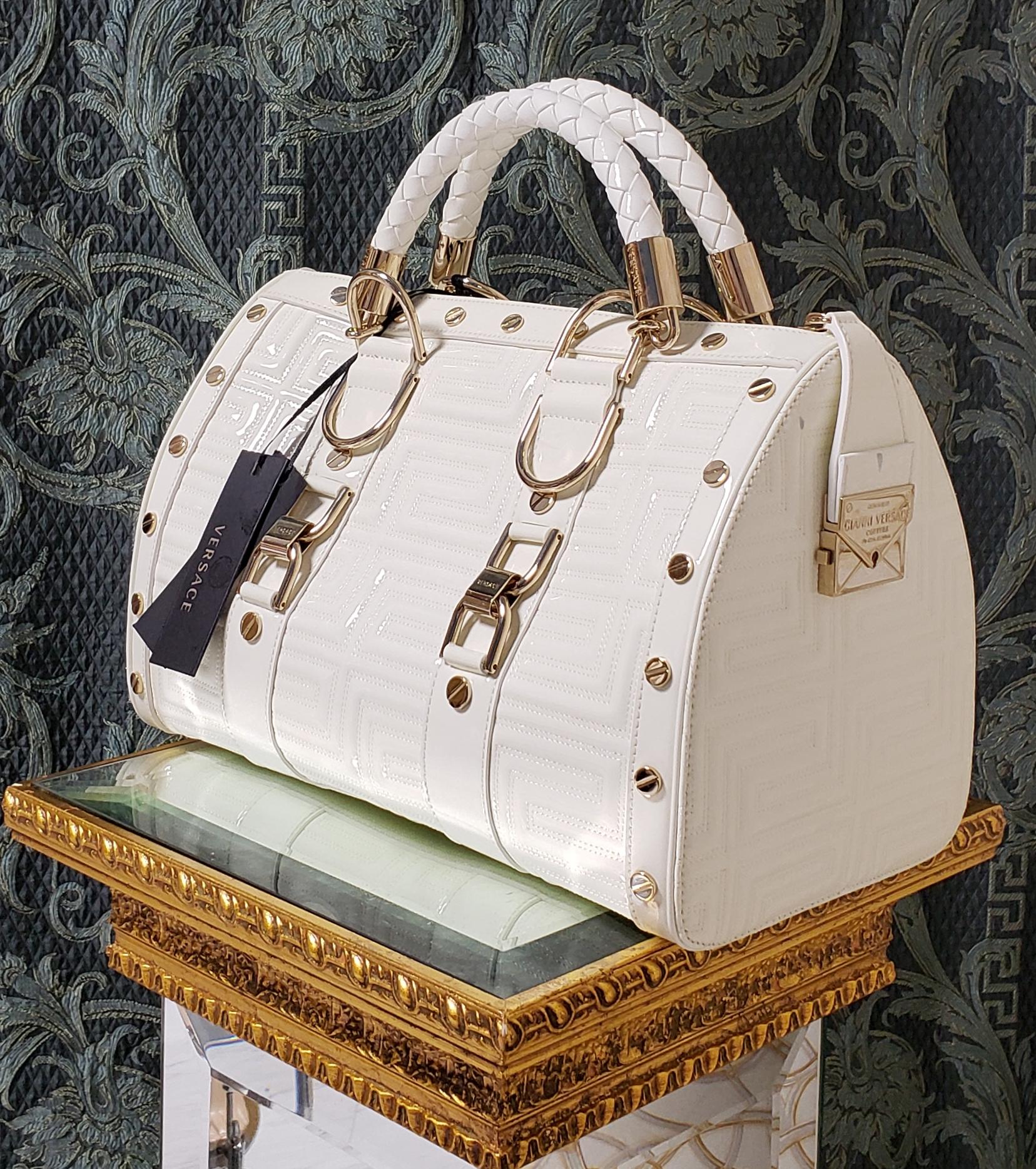 New GIANNI VERSACE COUTURE White Quilted Patent Leather 