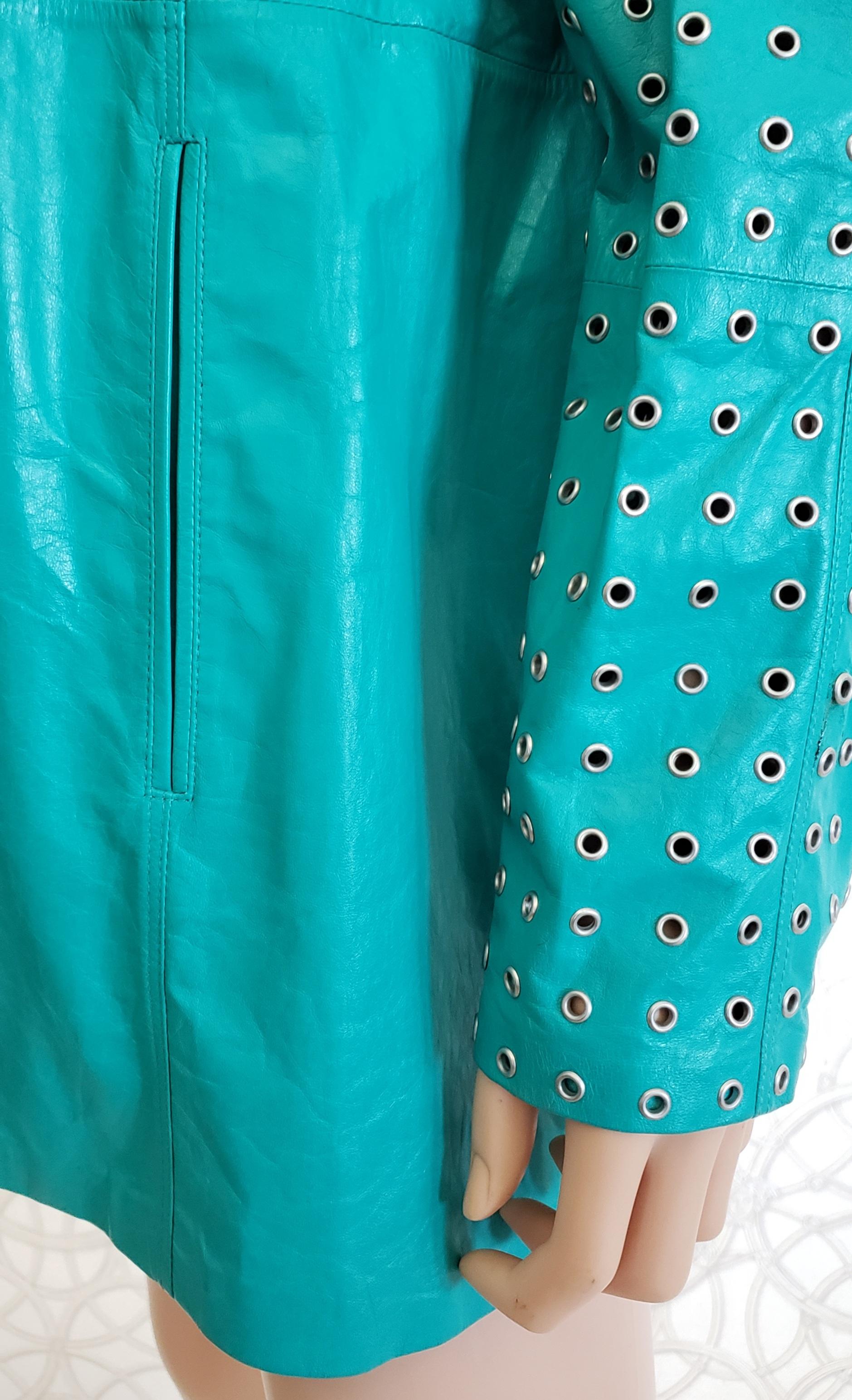 NEW GIANNI VERSACE EMERALD GREEN LEATHER JACKET with RIVETS Sz IT 40 - US 4/6 For Sale 9