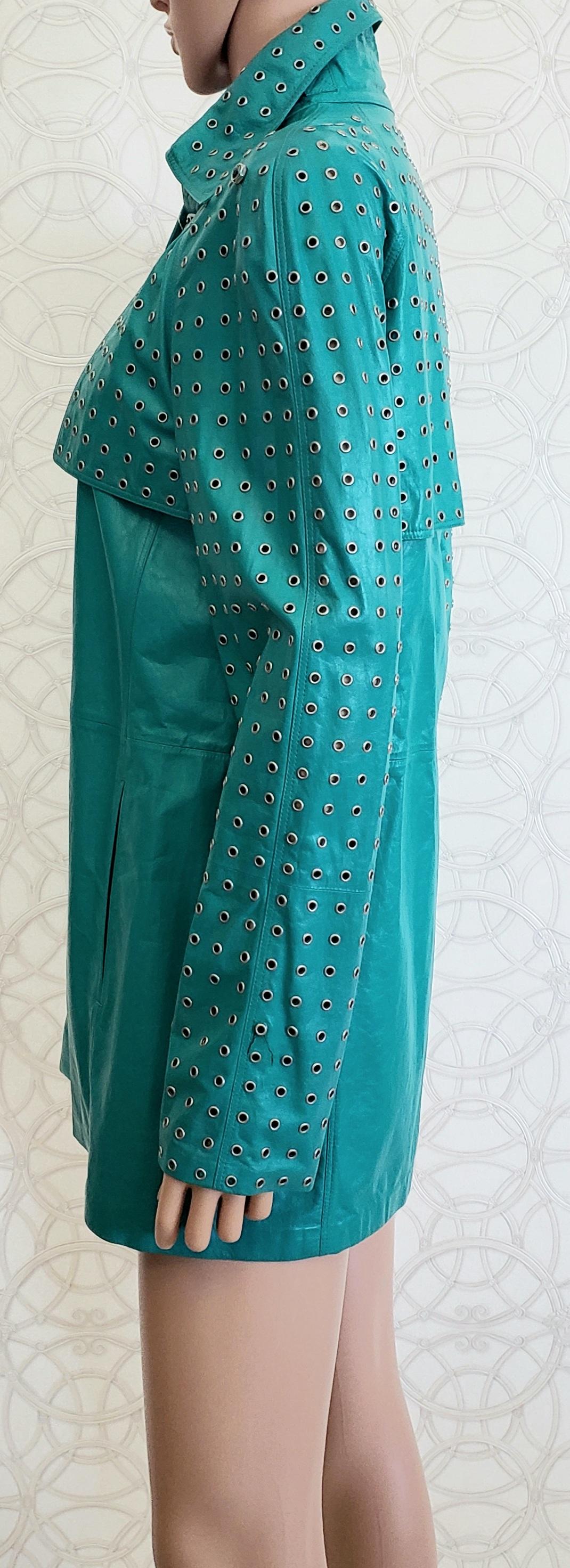Men's NEW GIANNI VERSACE EMERALD GREEN LEATHER JACKET with RIVETS Sz IT 40 - US 4/6 For Sale