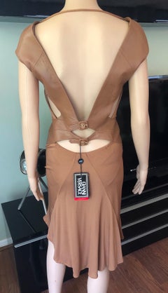 New Gianni Versace F/W 2001 Runway Vintage Leather Cutout Back Plunged Dress