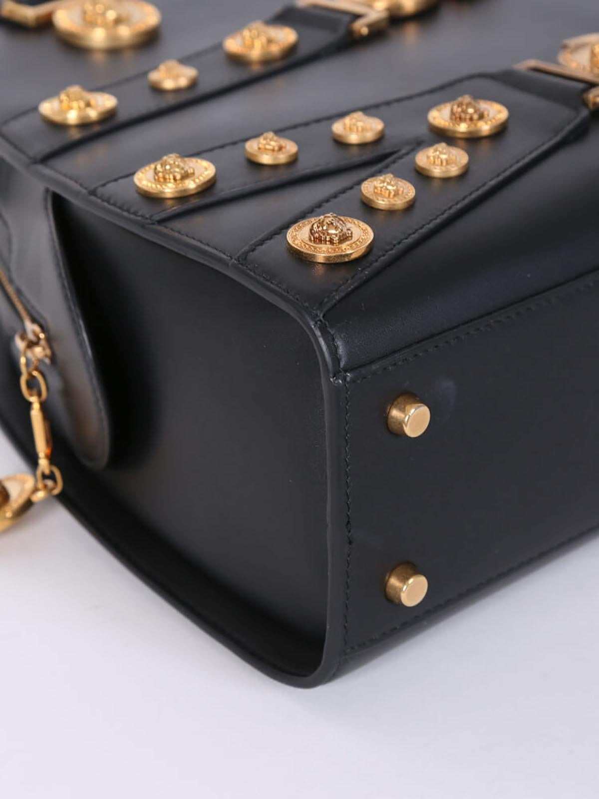 Women's NEW GIANNI VERSACE TRIBUTE BLACK LEATHER MEDALLION Handbag