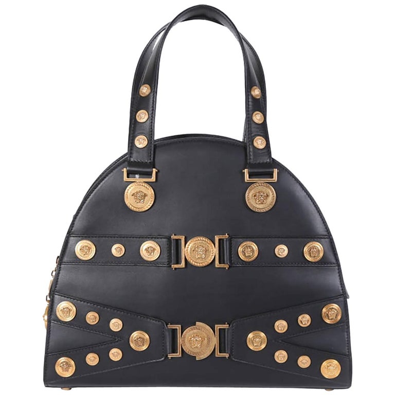 NEW GIANNI VERSACE TRIBUTE BLACK LEATHER MEDALLION Handbag at 1stDibs | versace  tribute bag, versace tribute handbag, versace leather bag