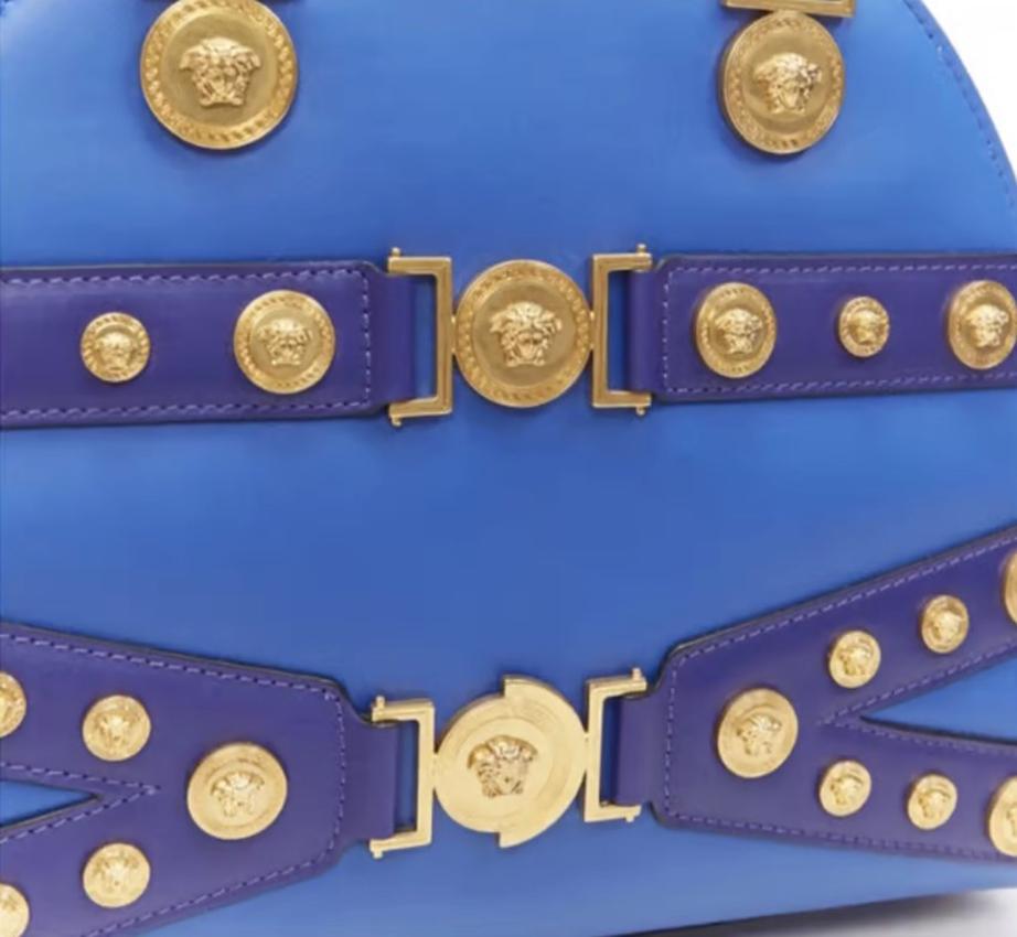 New GIANNI VERSACE TRIBUTE BLUE LEATHER MEDALLION HANDBAG 2