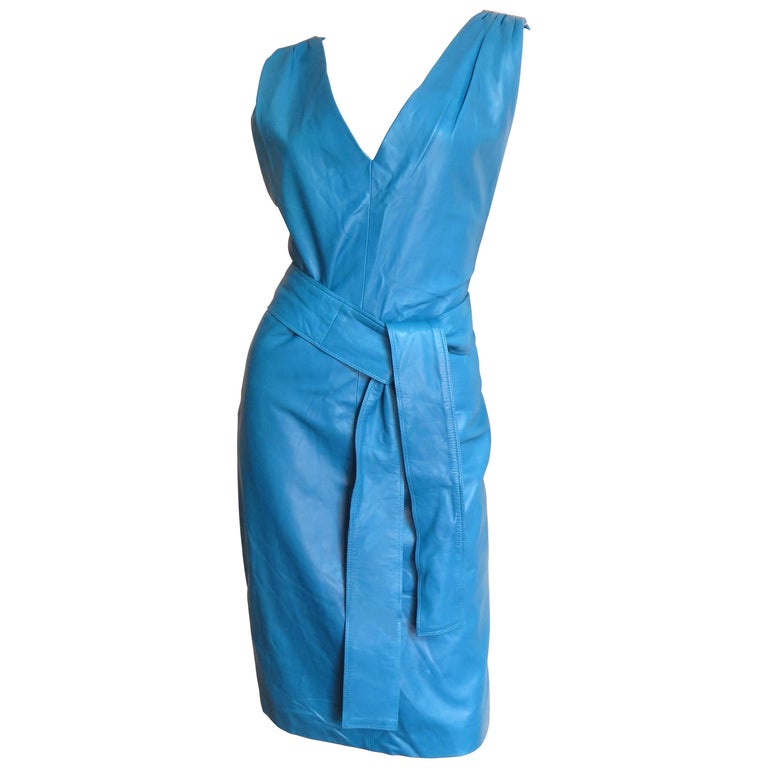 New Gianni Versace Turquoise Leather Dress 1990s For Sale at 1stdibs