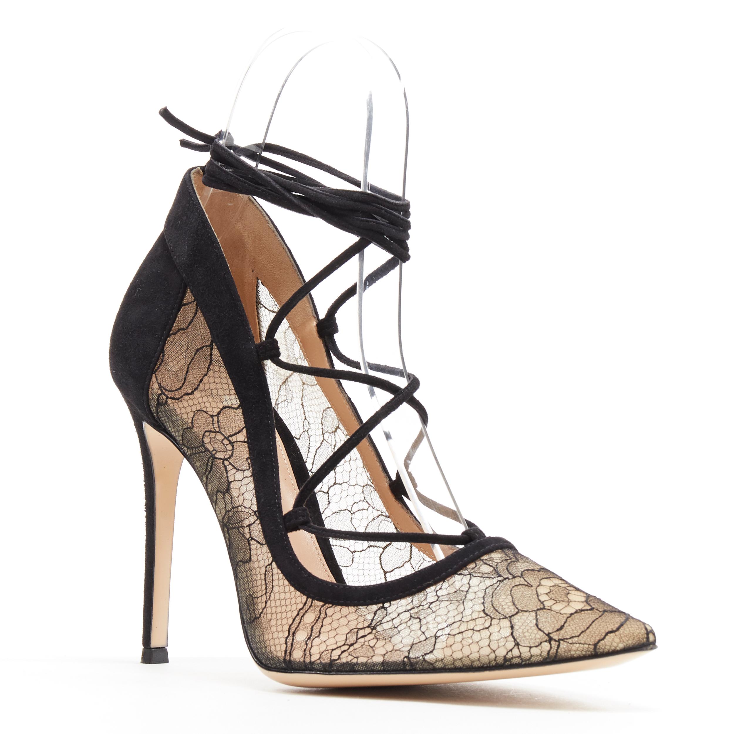 new GIANVITO ROSSI black floral lace nude mesh lace up strappy pump EU38
Brand: Jimmy Choo
Designer: Jimmy Choo
Model Name / Style: Lace up pump
Material: Suede
Color: Black
Pattern: Floral
Closure: Lace up
Extra Detail: High (3-3.9 in) heel height.