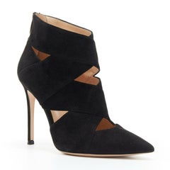 new GIANVITO ROSSI black suede cross strap pointed toe high heel bootie EU36