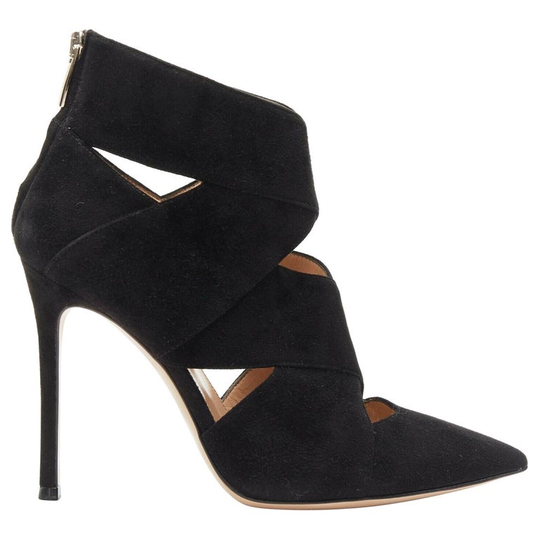 new GIANVITO ROSSI black suede cross strap pointed toe high heel bootie ...