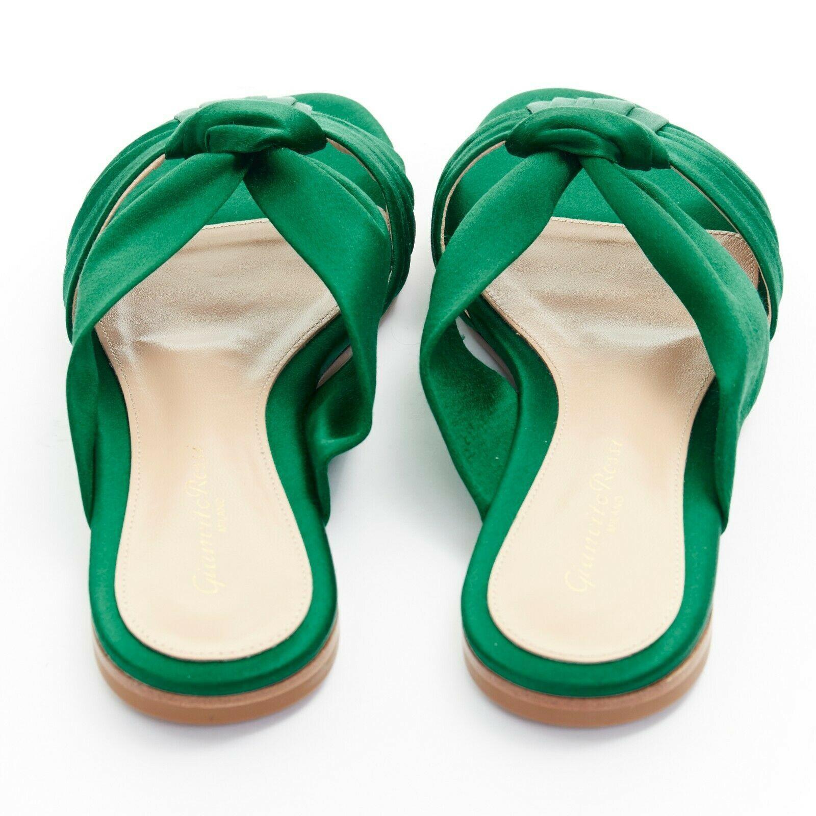 new GIANVITO ROSSI Blaire Flat emerald green stain knot open toe flat ...