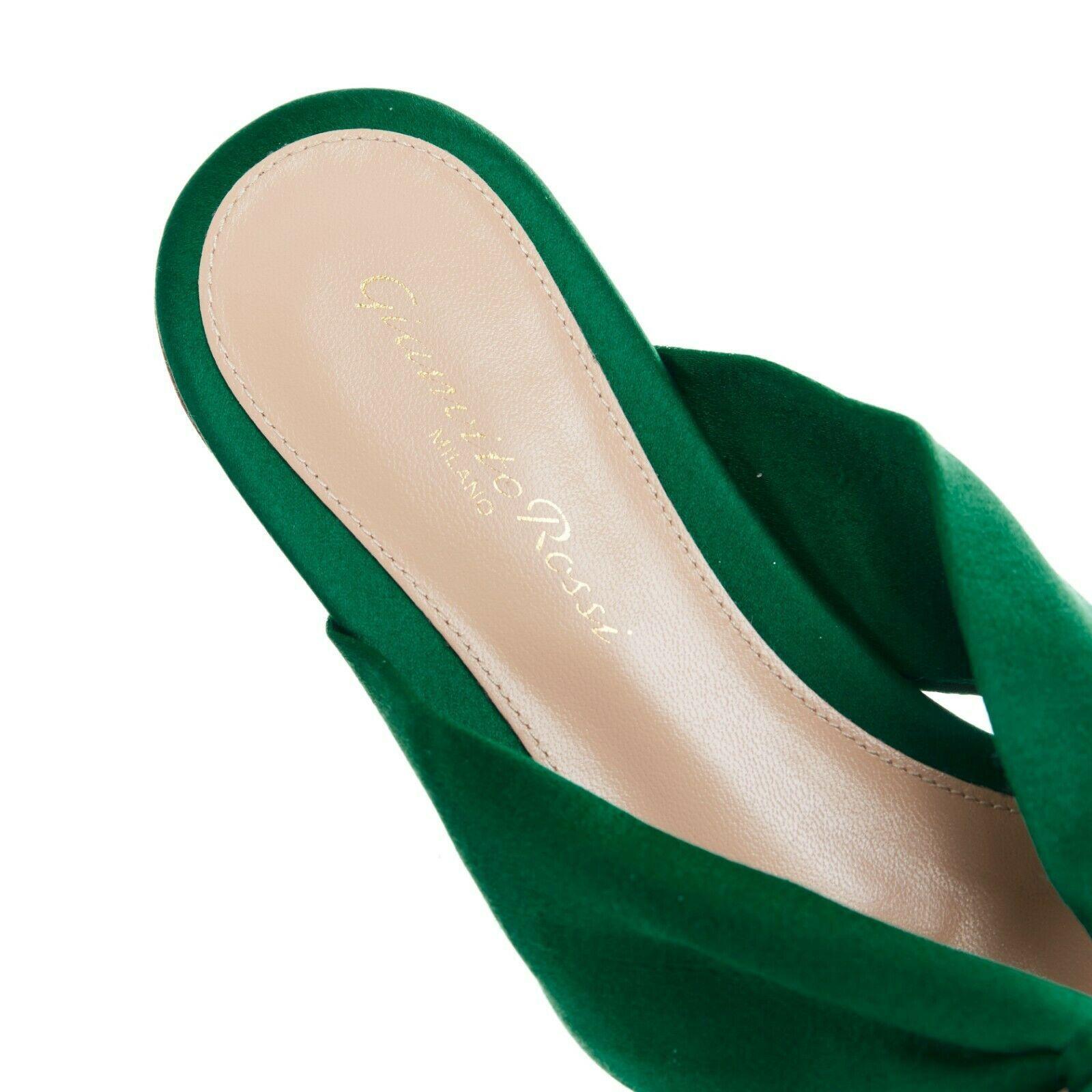 Women's new GIANVITO ROSSI Blaire Flat emerald green stain knot open toe flat slide EU37