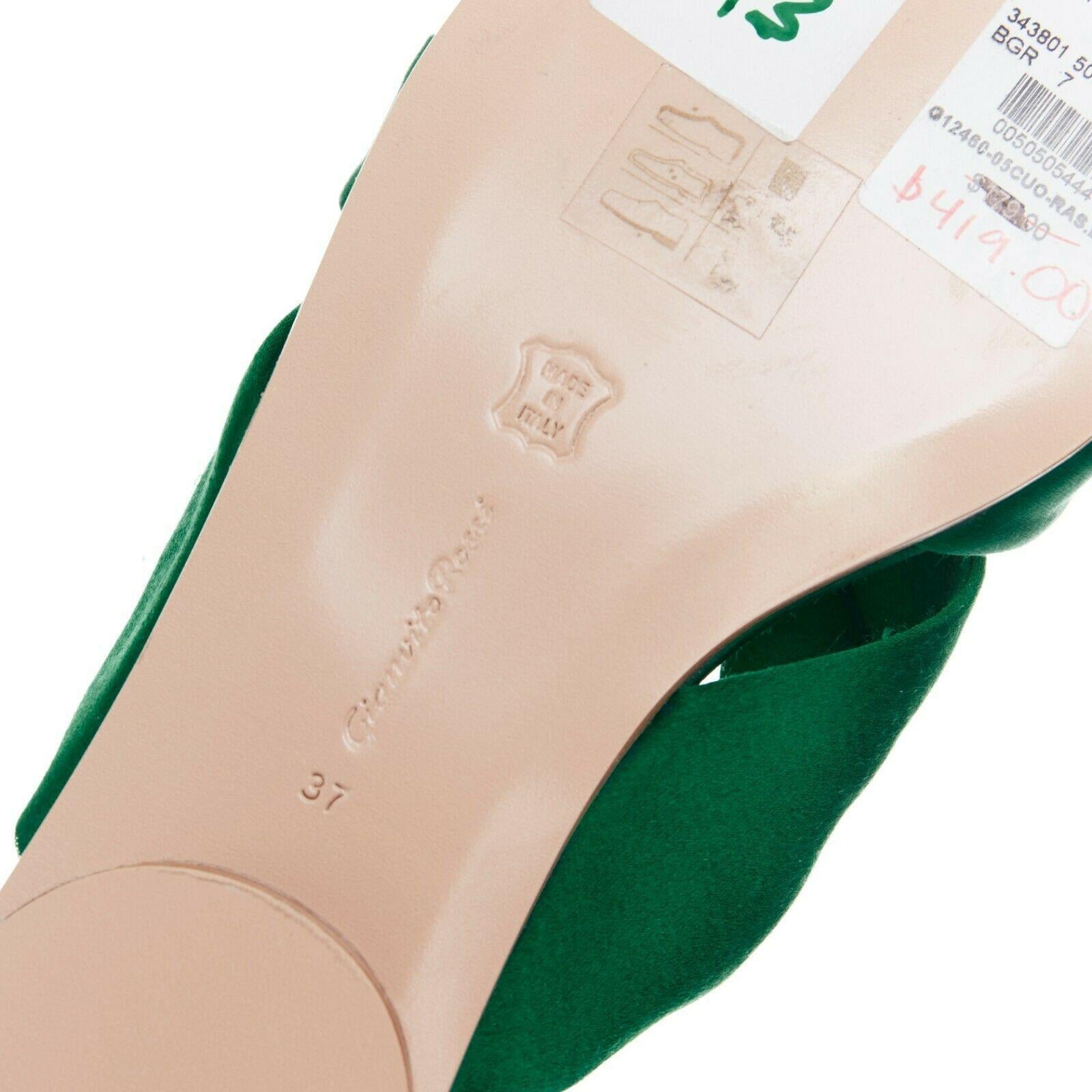 new GIANVITO ROSSI Blaire Flat emerald green stain knot open toe flat slide EU37 1