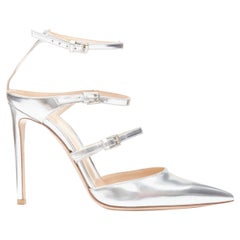 Neu GIANVITO ROSSI Carey Metallic Silber Leder Riemchenabsatz EU38