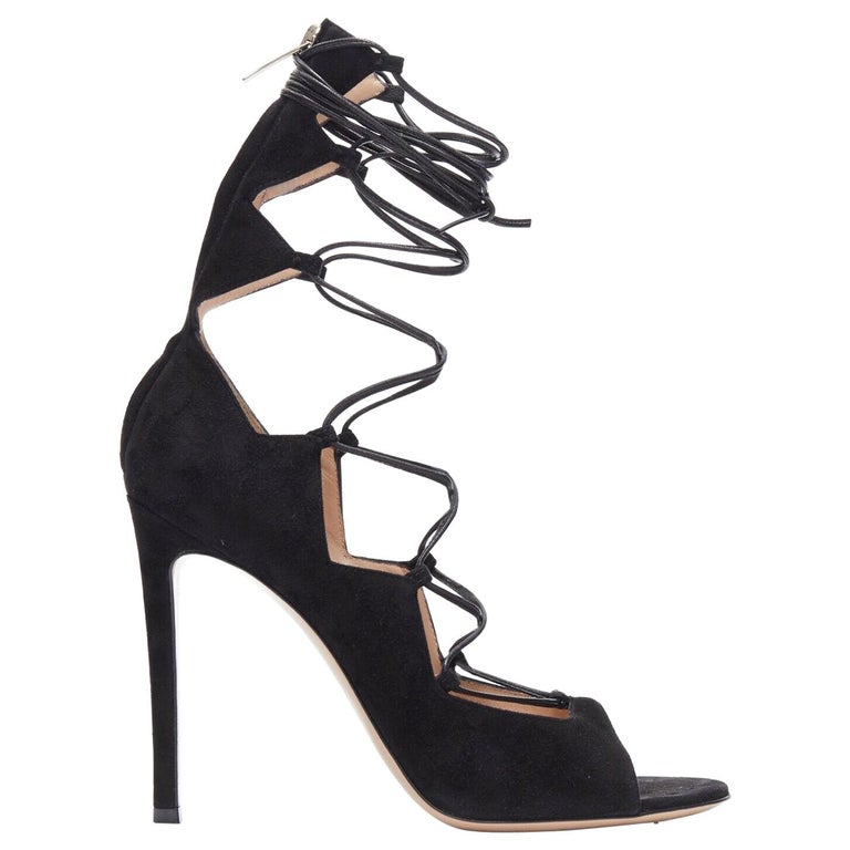 new GIANVITO ROSSI Frantic black suede lace up high heel sandals EU37.5 ...
