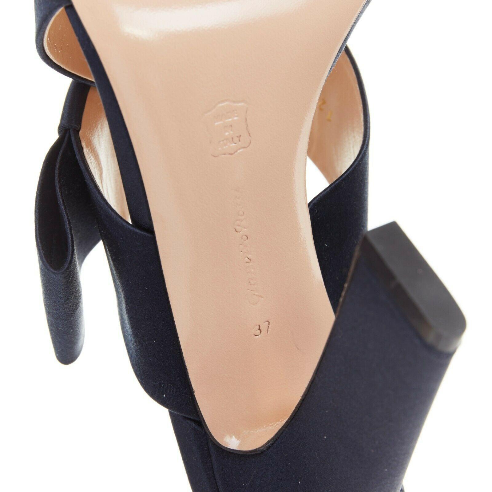 new GIANVITO ROSSI Obi navy blue satin bow open toe mule high heel EU37 3