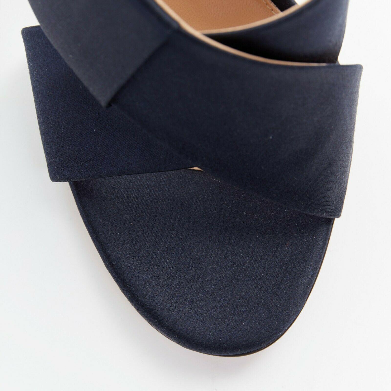 Women's new GIANVITO ROSSI Obi navy blue satin bow open toe mule high heel EU37