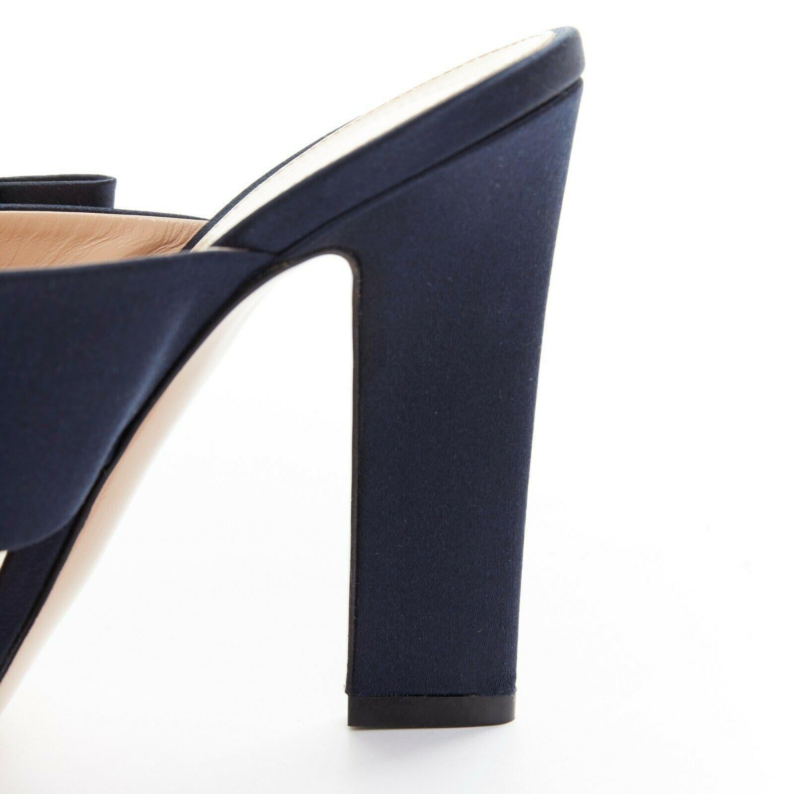 new GIANVITO ROSSI Obi navy blue satin bow open toe mule high heel EU37 1