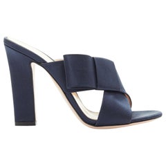 new GIANVITO ROSSI Obi navy blue satin bow open toe mule high heel EU37