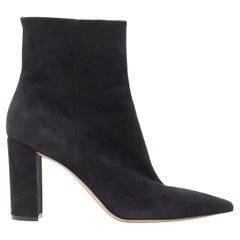 new GIANVITO ROSSI Piper 85 black suede point toe block heel ankle bootie EU40