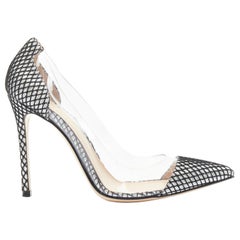 new GIANVITO ROSSI Plexi 100 silver glitter black mesh PVC point toe pump EU36.5