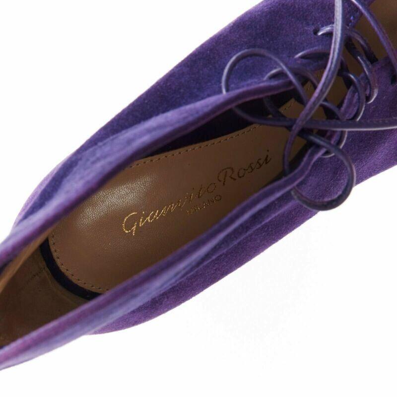 new GIANVITO ROSSI purple suede lace up peep toe deep V vamp heel bootie EU36 For Sale 5