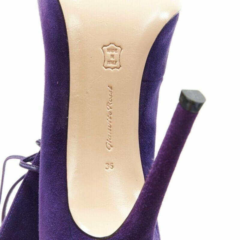 new GIANVITO ROSSI purple suede lace up peep toe deep V vamp heel bootie EU36 For Sale 6