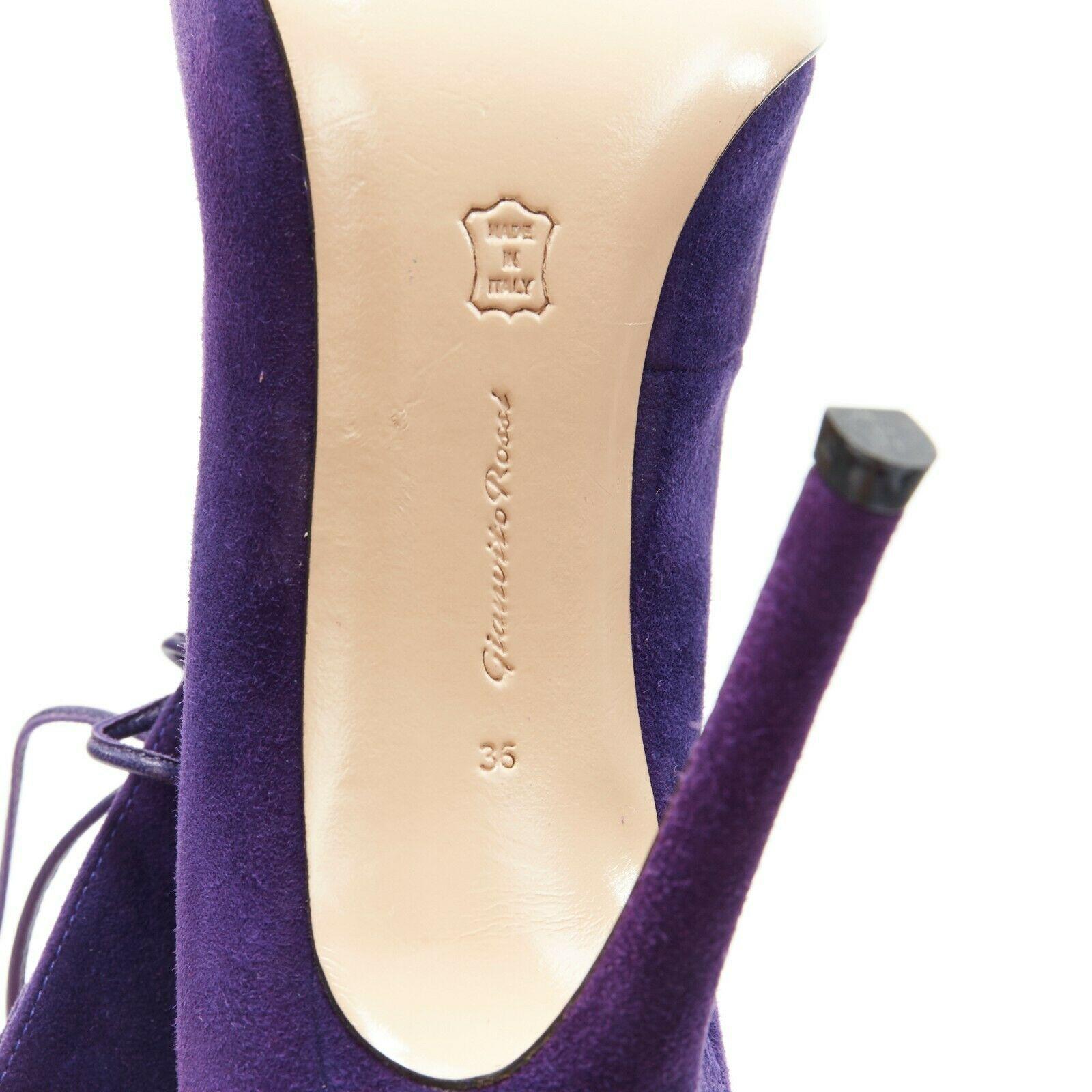 new GIANVITO ROSSI purple suede lace up peep toe deep V vamp heel bootie EU36 4