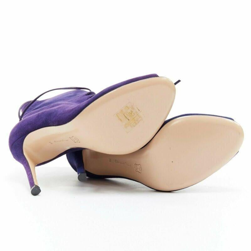 Women's new GIANVITO ROSSI purple suede lace up peep toe deep V vamp heel bootie EU36 For Sale