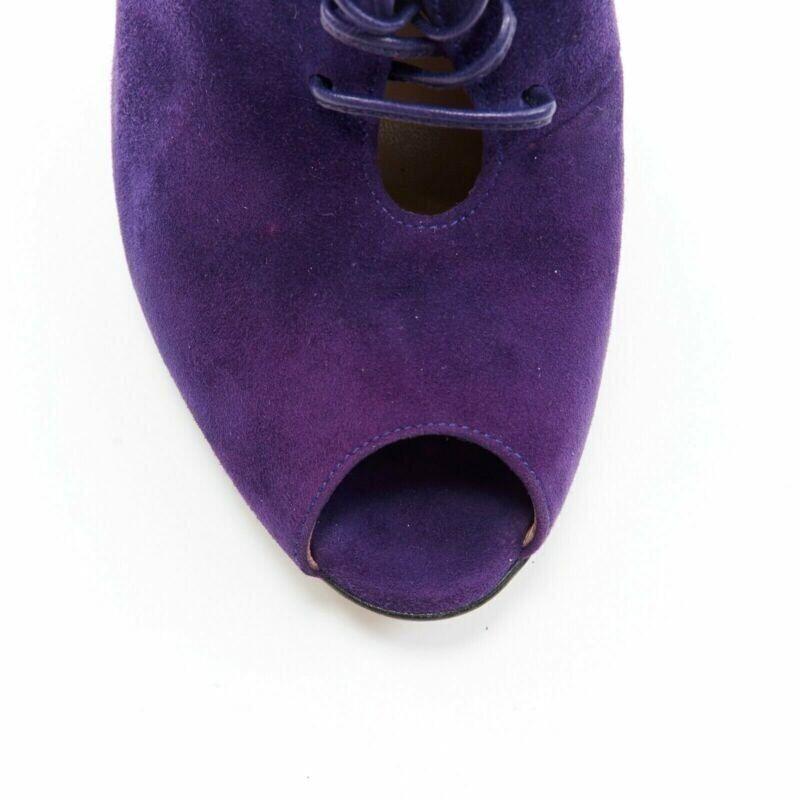 new GIANVITO ROSSI purple suede lace up peep toe deep V vamp heel bootie EU36 For Sale 1