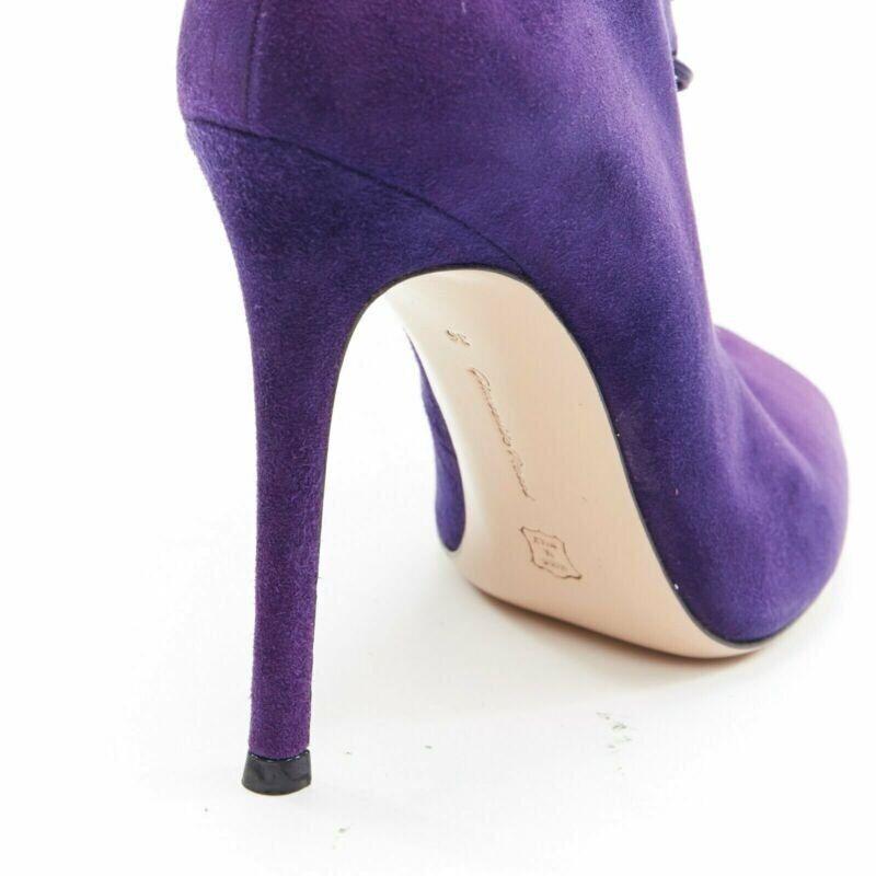 new GIANVITO ROSSI purple suede lace up peep toe deep V vamp heel bootie EU36 For Sale 3