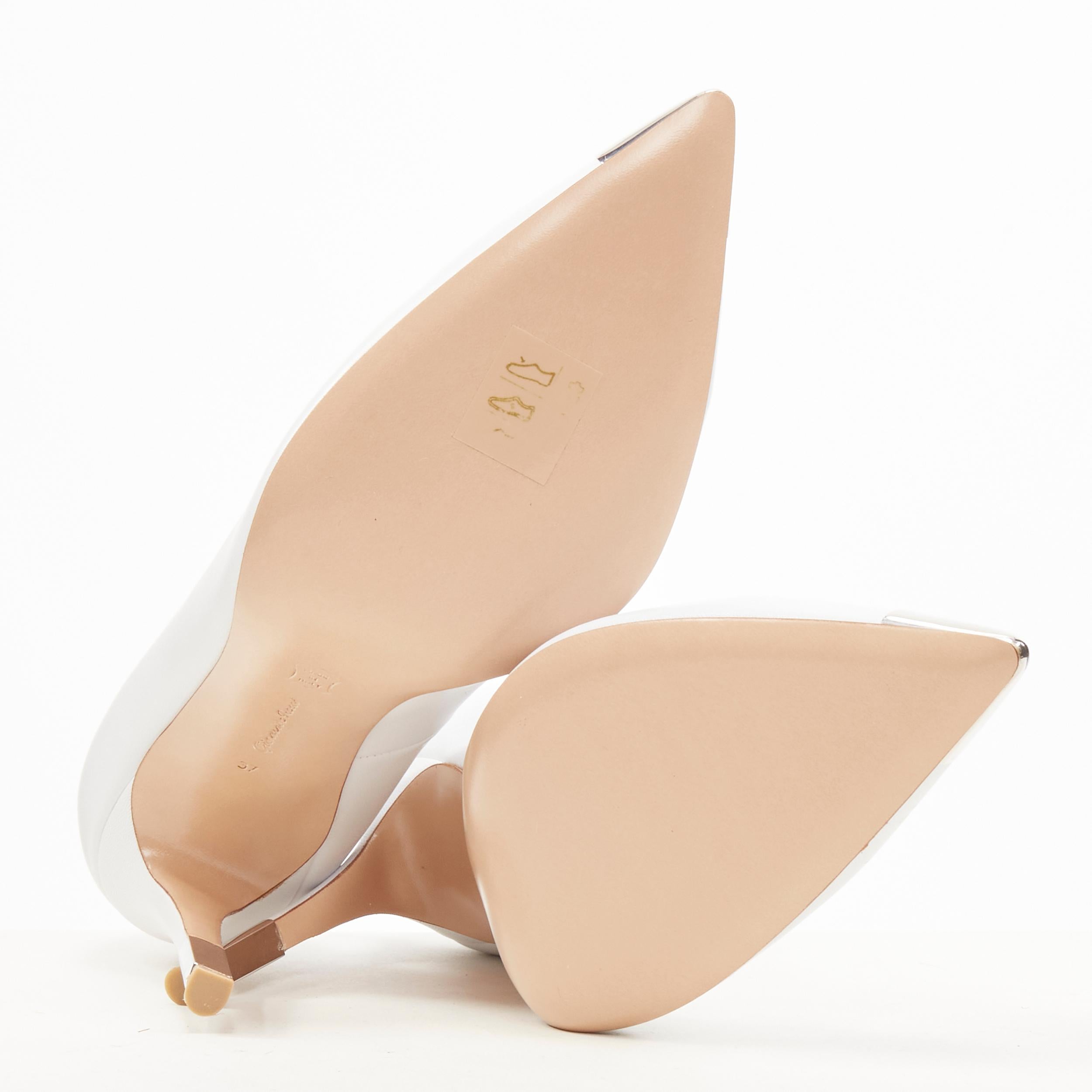 new GIANVITO ROSSI white leather silver metal toe heel tip pigalle pump EU37 7