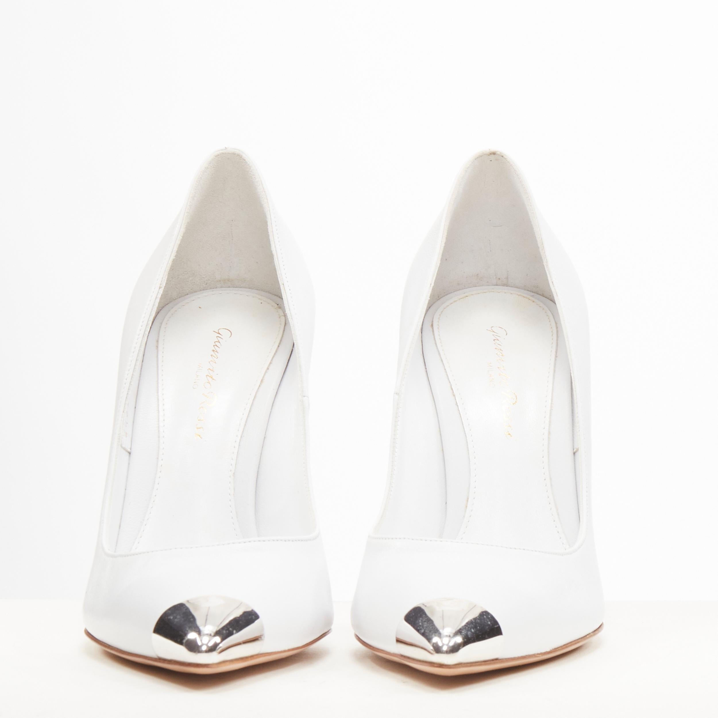 new GIANVITO ROSSI white leather silver metal toe heel tip pigalle pump EU37 In New Condition In Hong Kong, NT