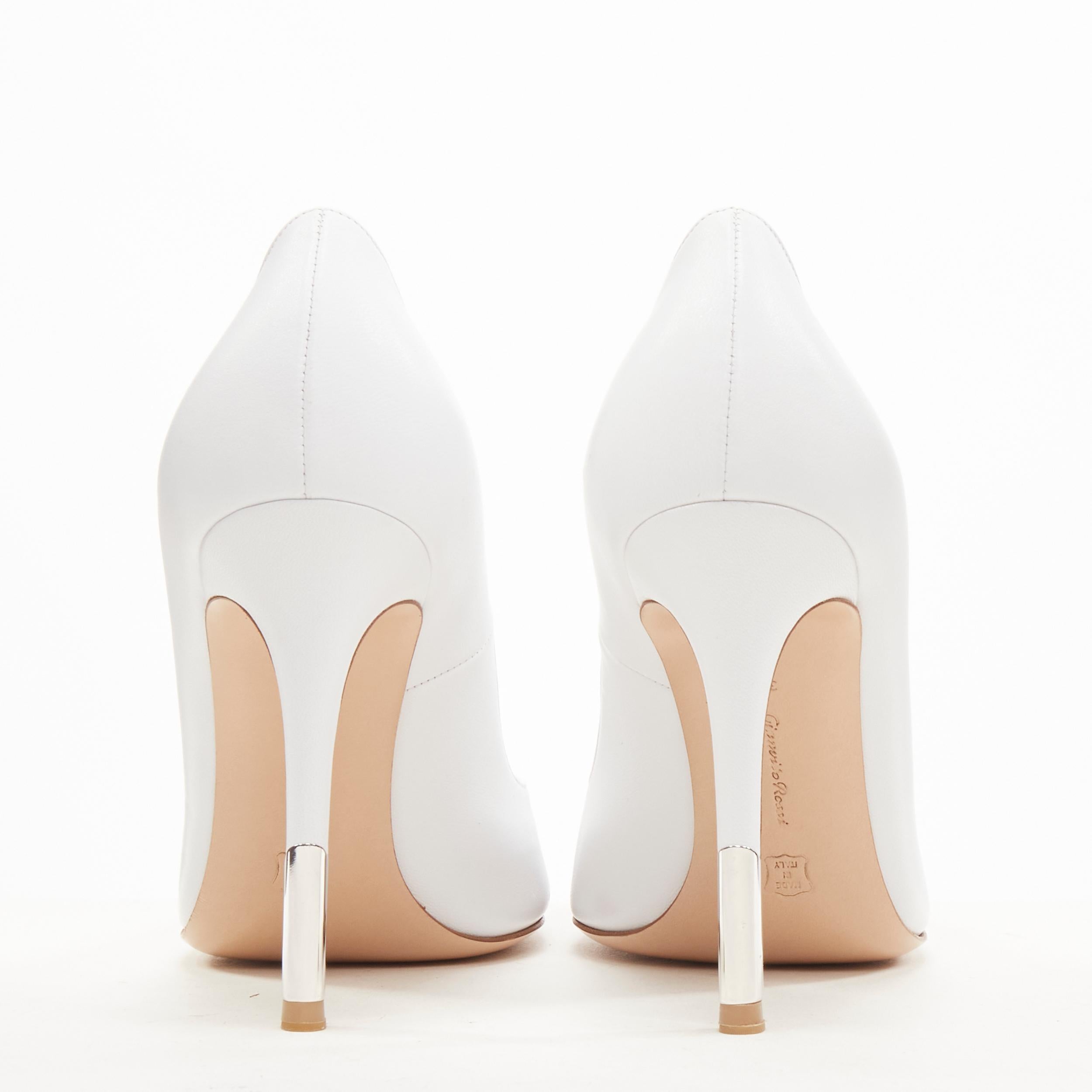 new GIANVITO ROSSI white leather silver metal toe heel tip pigalle pump EU37 1