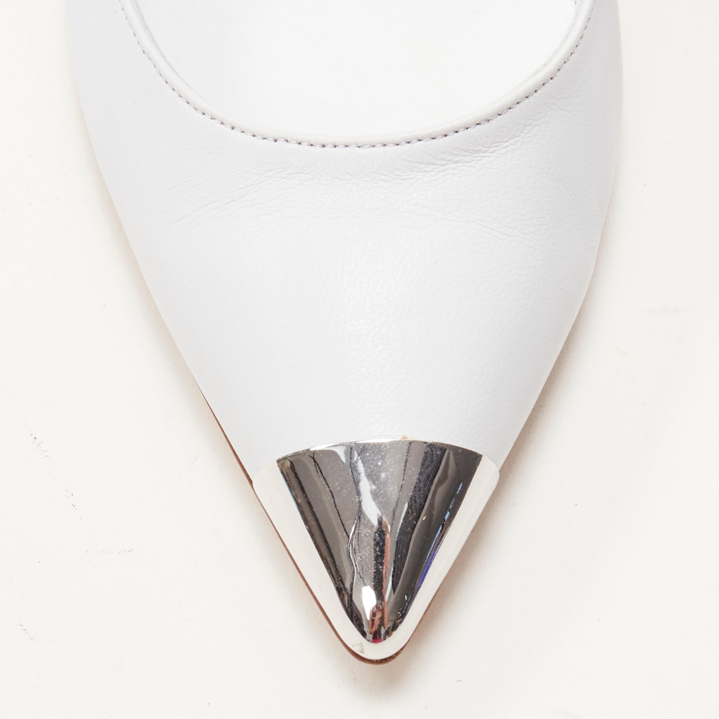 new GIANVITO ROSSI white leather silver metal toe heel tip pigalle pump EU37 2