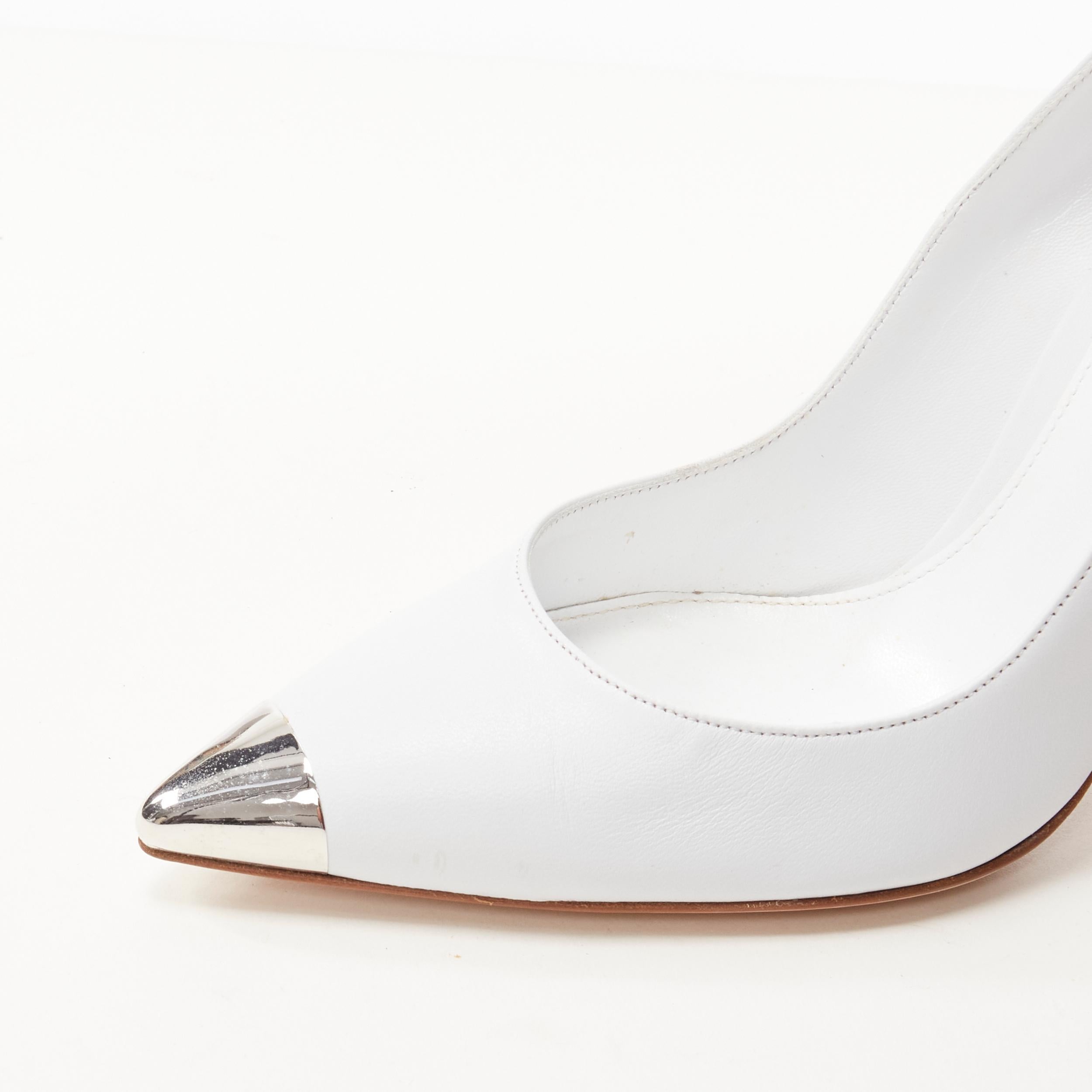 new GIANVITO ROSSI white leather silver metal toe heel tip pigalle pump EU37 3