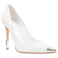 new GIANVITO ROSSI white leather silver metal toe heel tip pigalle pump EU37