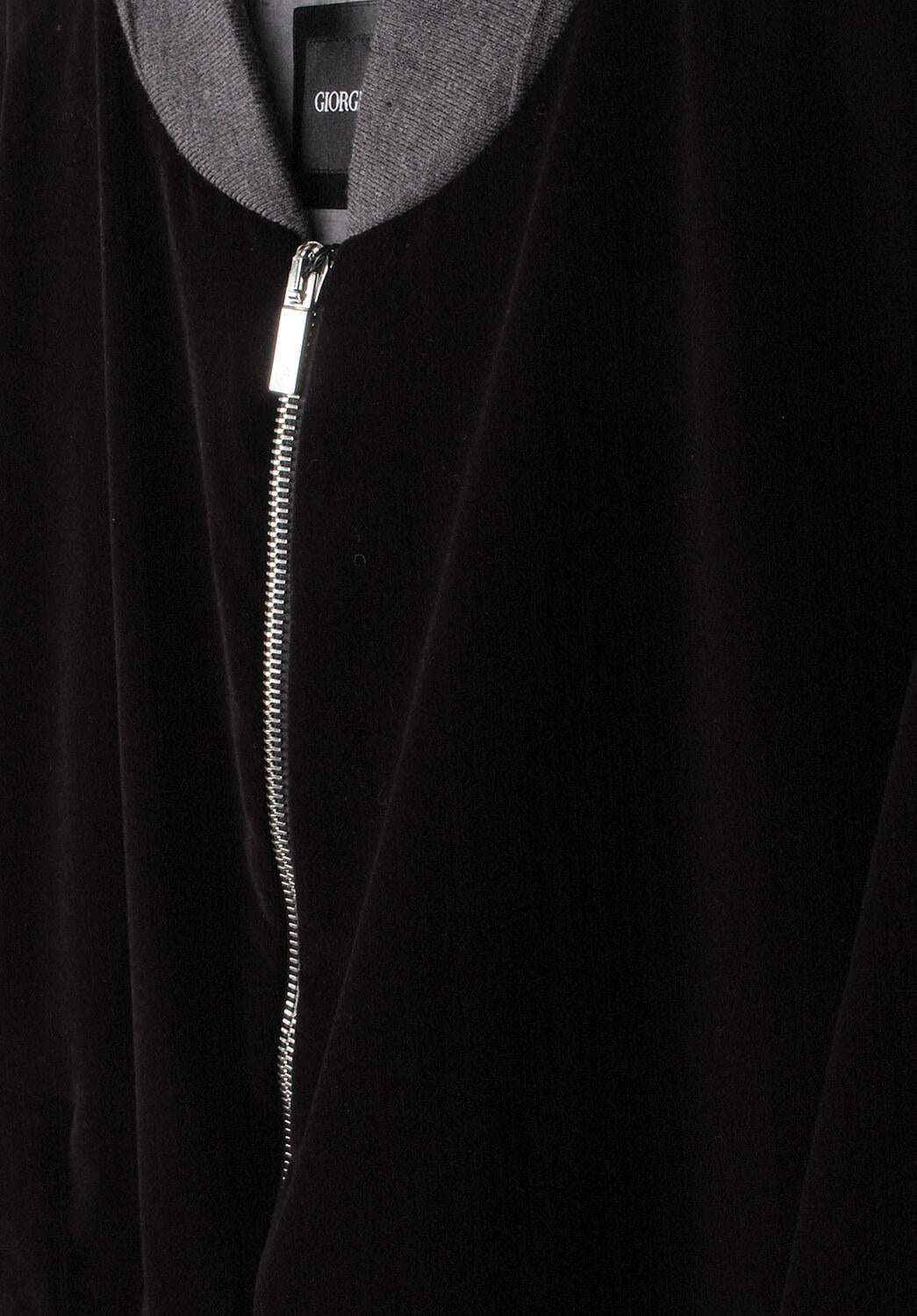 Black New Giorgio Armani Men Velvet Velour Bomber Jacket Size 54IT (Large) For Sale