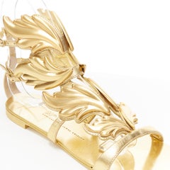 new GIUSEPPE ZANOTTI 20th Ans Cruel gold metal leaf strappy flat sandals EU38