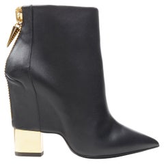 new GIUSEPPE ZANOTTI black leather gold claw zip point toe bootie EU37.5