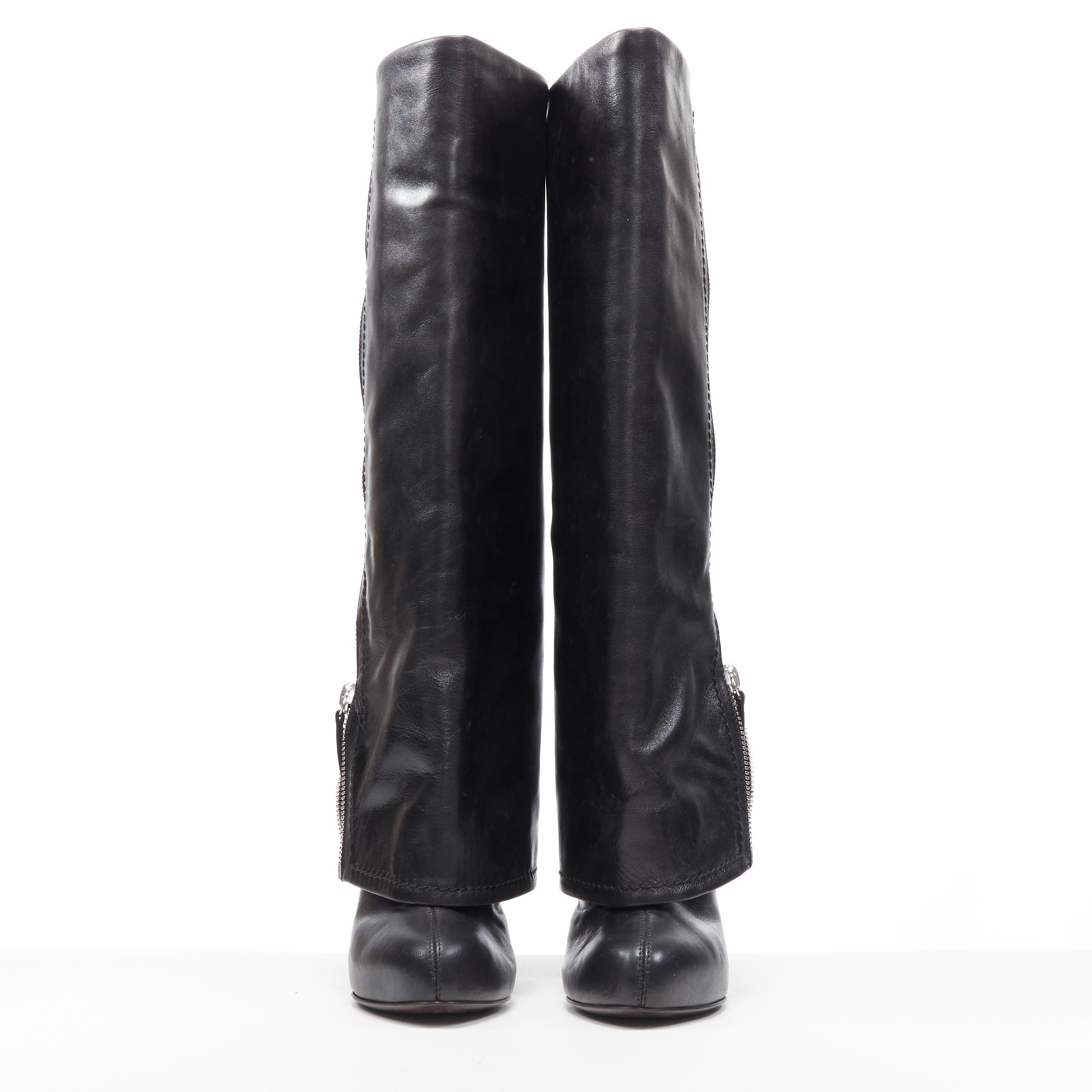 Black new GIUSEPPE ZANOTTI black leather zipper foldover pant high heel boot EU36