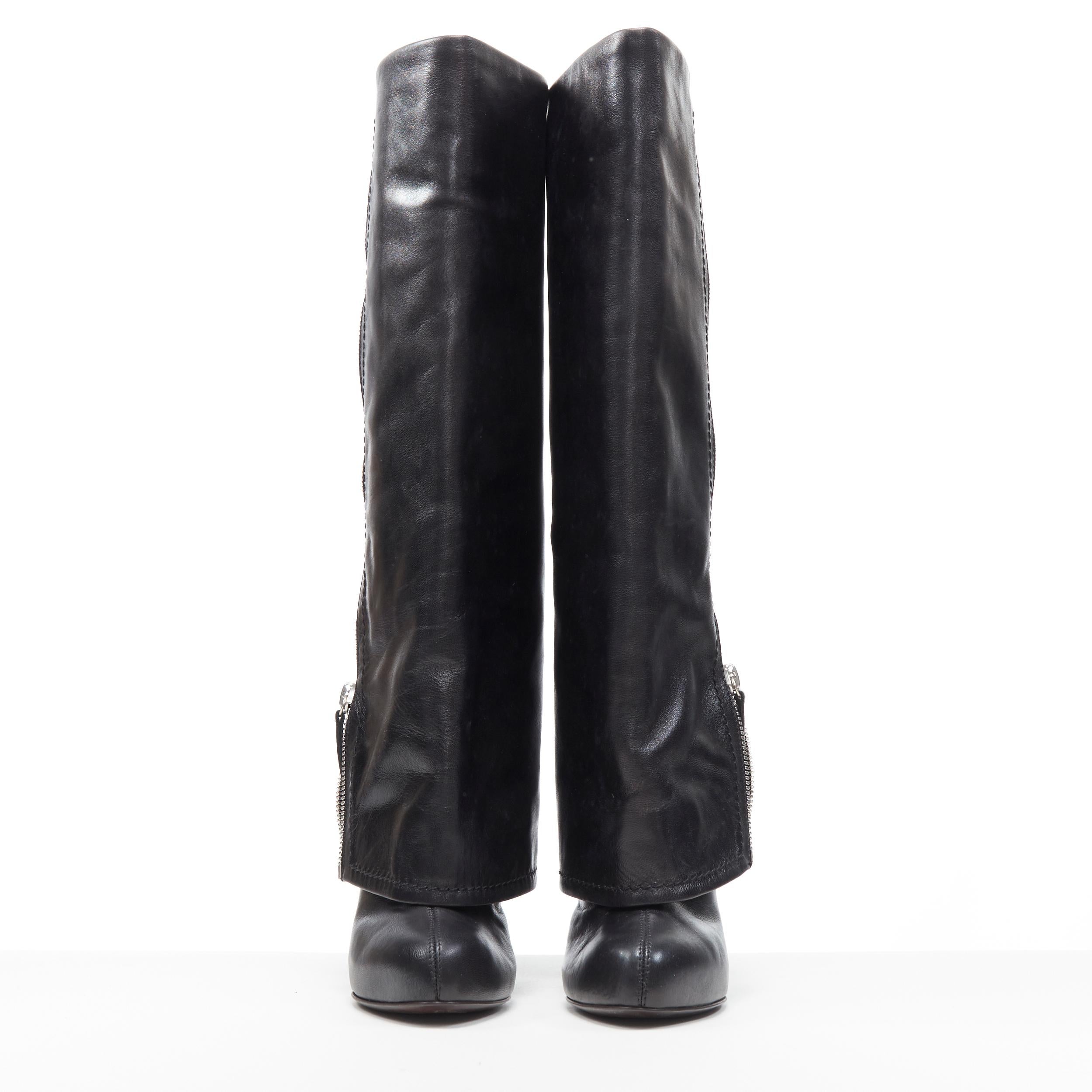 nuevo GIUSEPPE ZANOTTI botín de tacón alto de piel negra con cremallera y pantalón plegable EU36 Negro