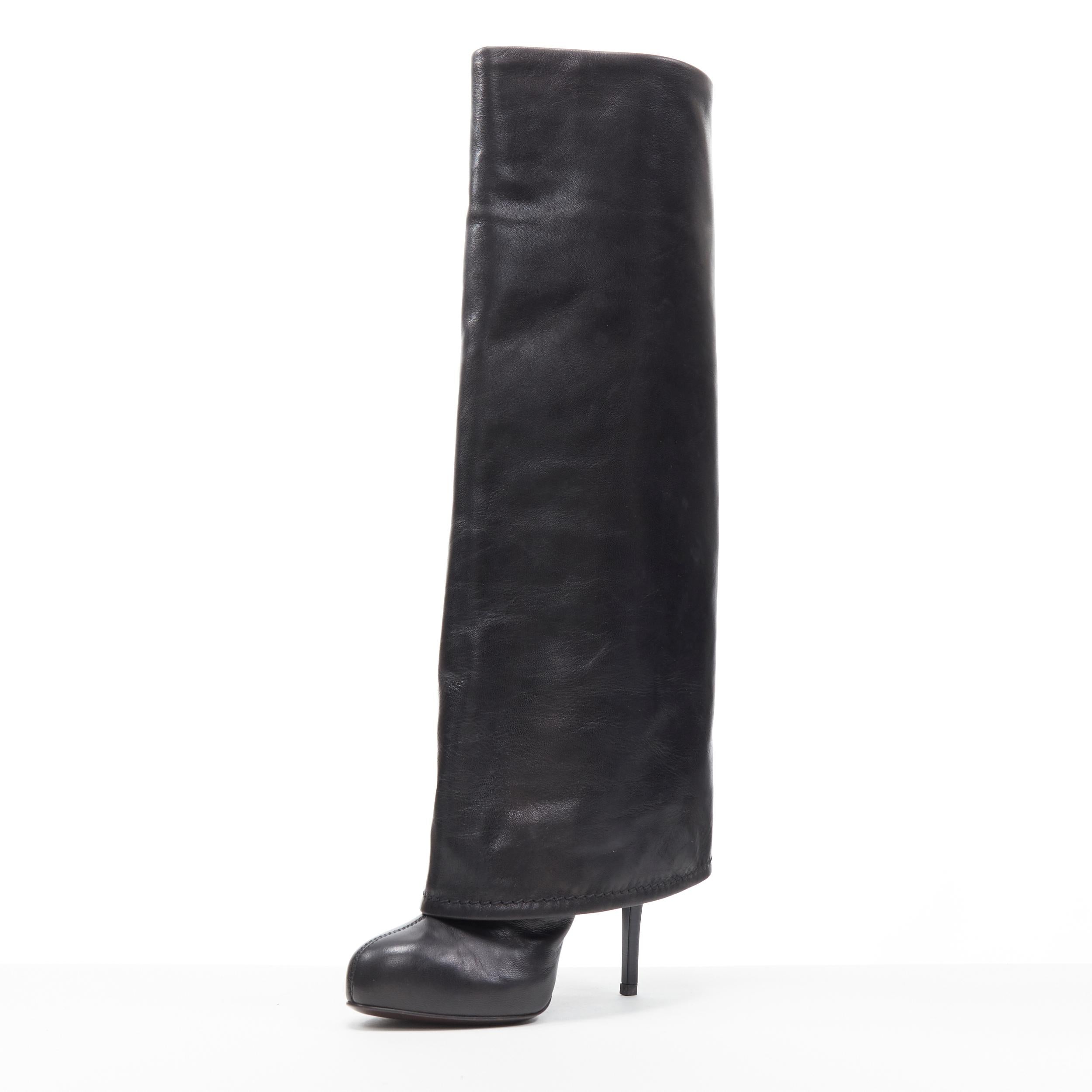 new GIUSEPPE ZANOTTI black leather zipper foldover pant high heel boot EU36 In New Condition In Hong Kong, NT