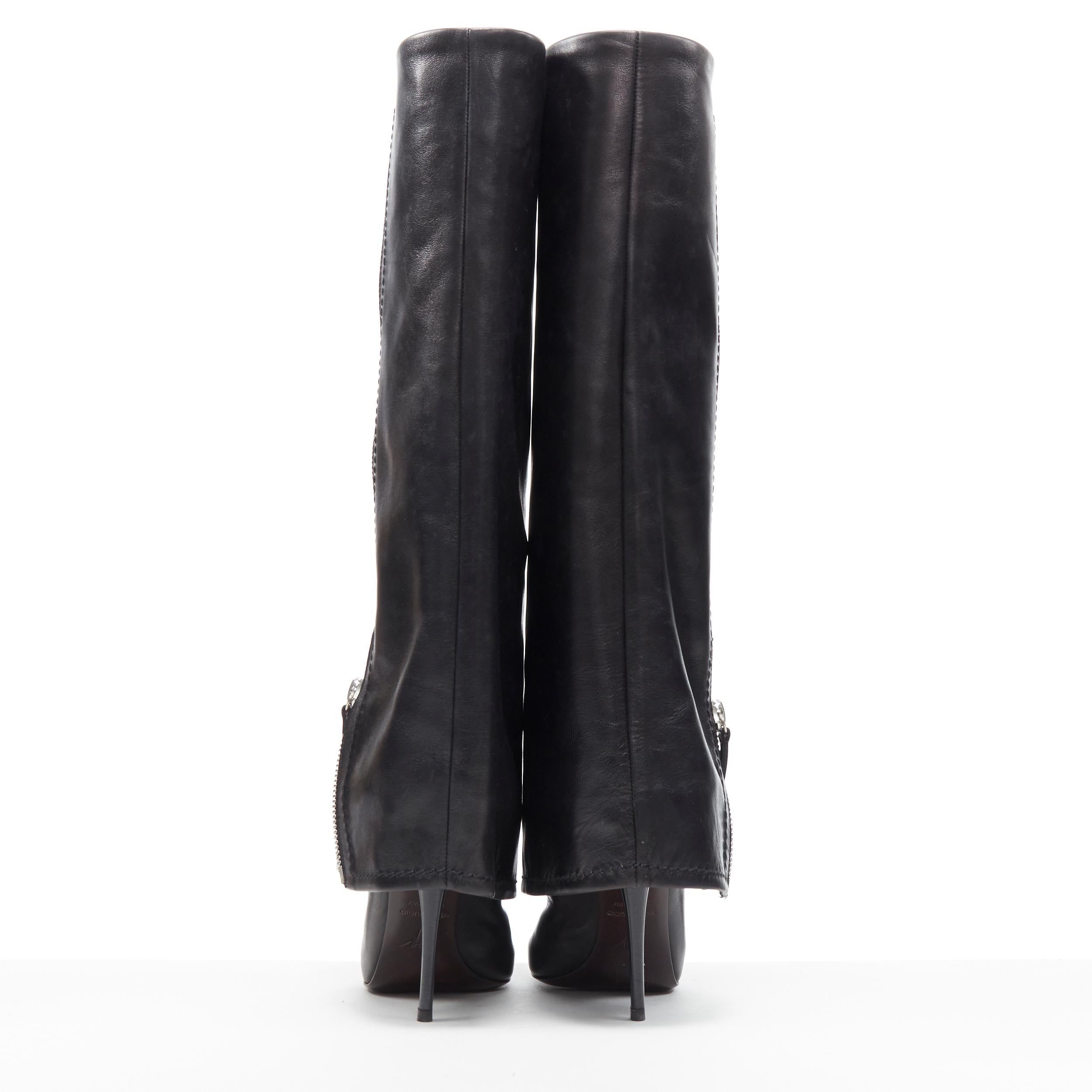 Women's new GIUSEPPE ZANOTTI black leather zipper foldover pant high heel boot EU36