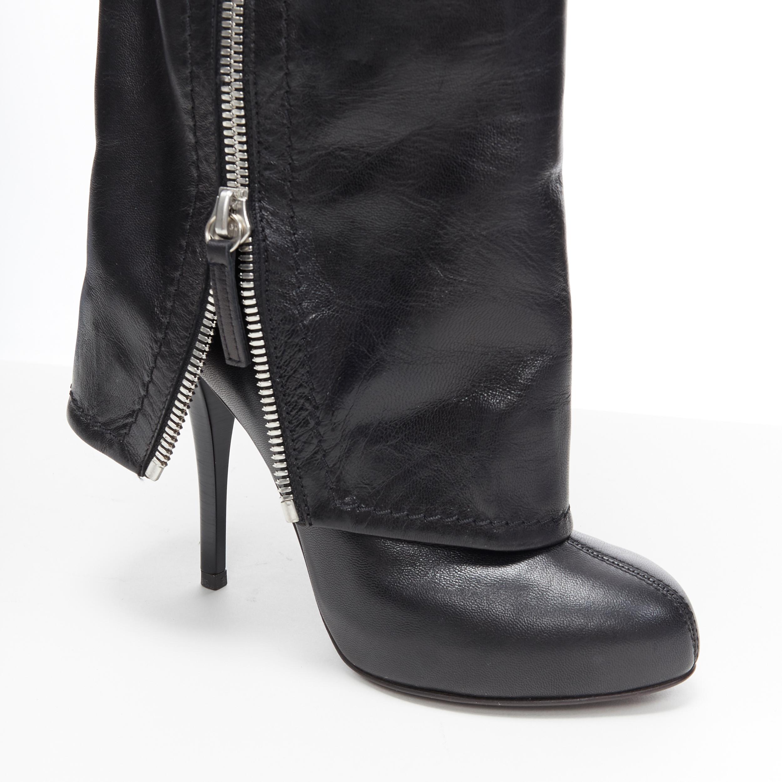 new GIUSEPPE ZANOTTI black leather zipper foldover pant high heel boot EU36 3