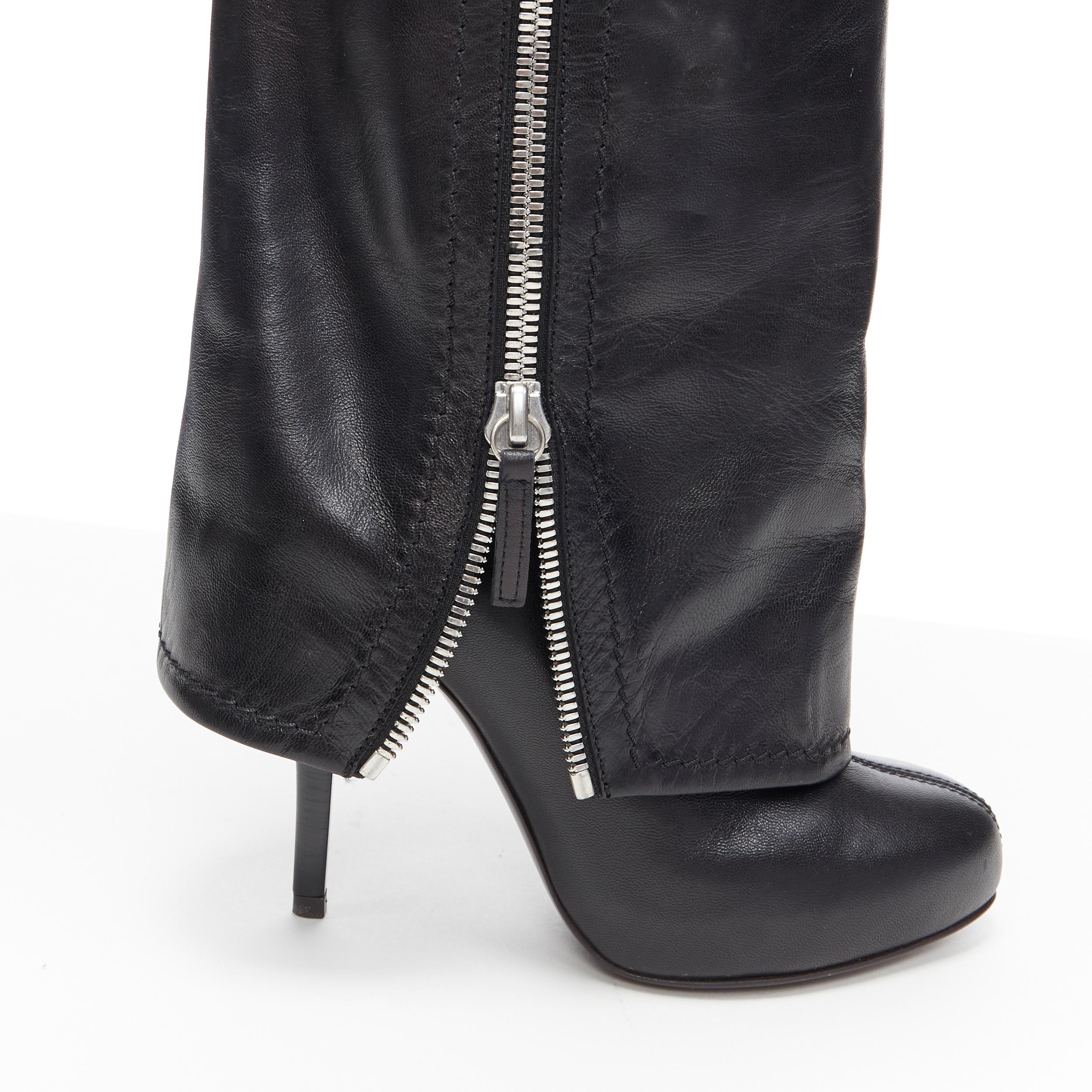 new GIUSEPPE ZANOTTI black leather zipper foldover pant high heel boot EU36 4