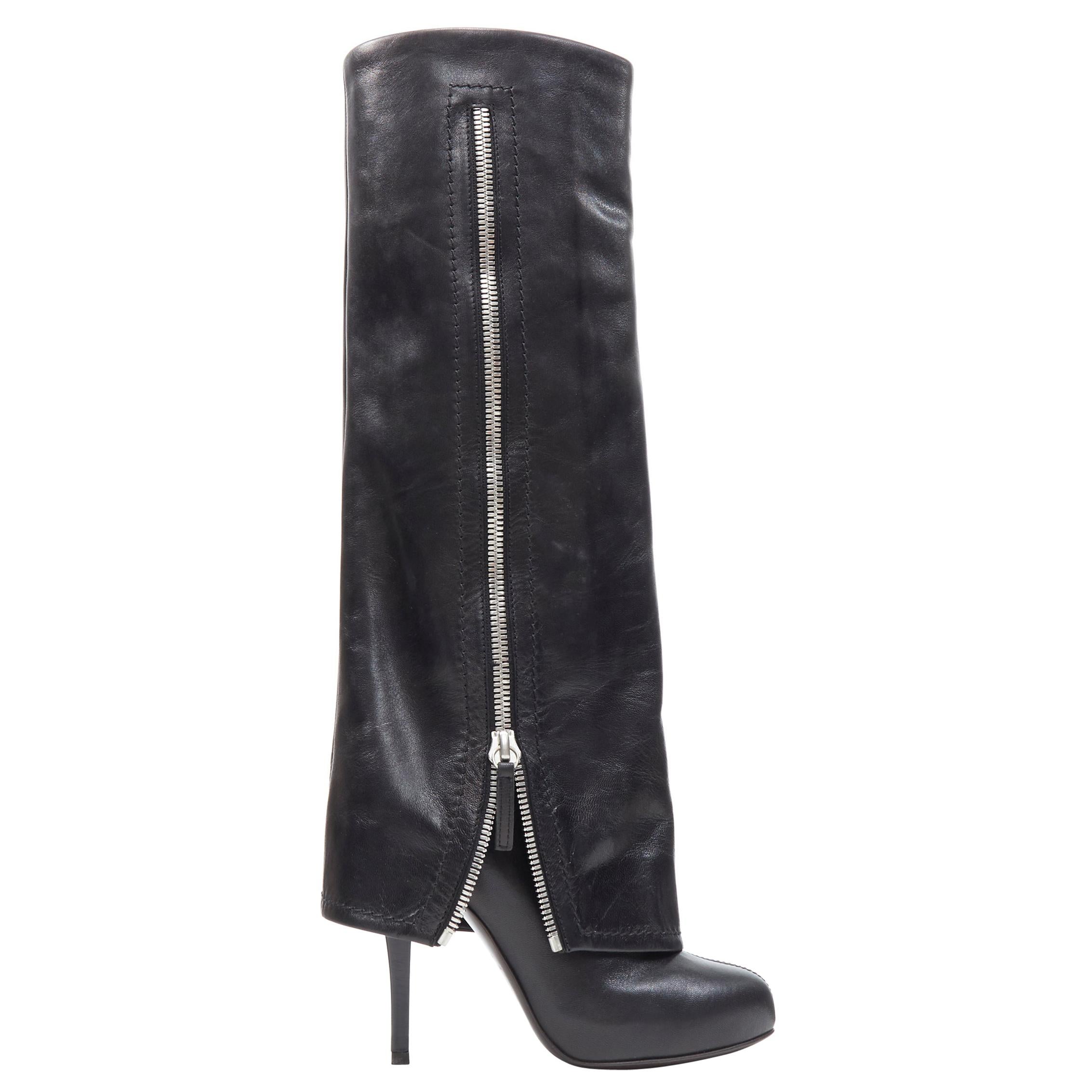 new GIUSEPPE ZANOTTI black leather zipper foldover pant high heel boot EU36
