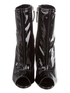 NEW! Giuseppe Zanotti Black Patent Leather Metal Heels Ankle Sock Boots Booties