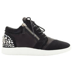 new GIUSEPPE ZANOTTI black satin crystal embellished heel dual zip sneaker EU38